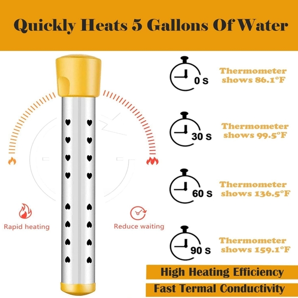 1500W Immersion Water Heater with Thermostat, Anti-Dry Burning Temperature Cont - Picture 2 of 16